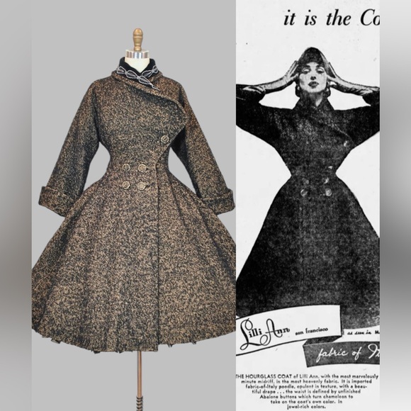 Vintage Lilli Ann 1940s 1950s Princess Coat Beaded Velvet Wool : MEDIUM